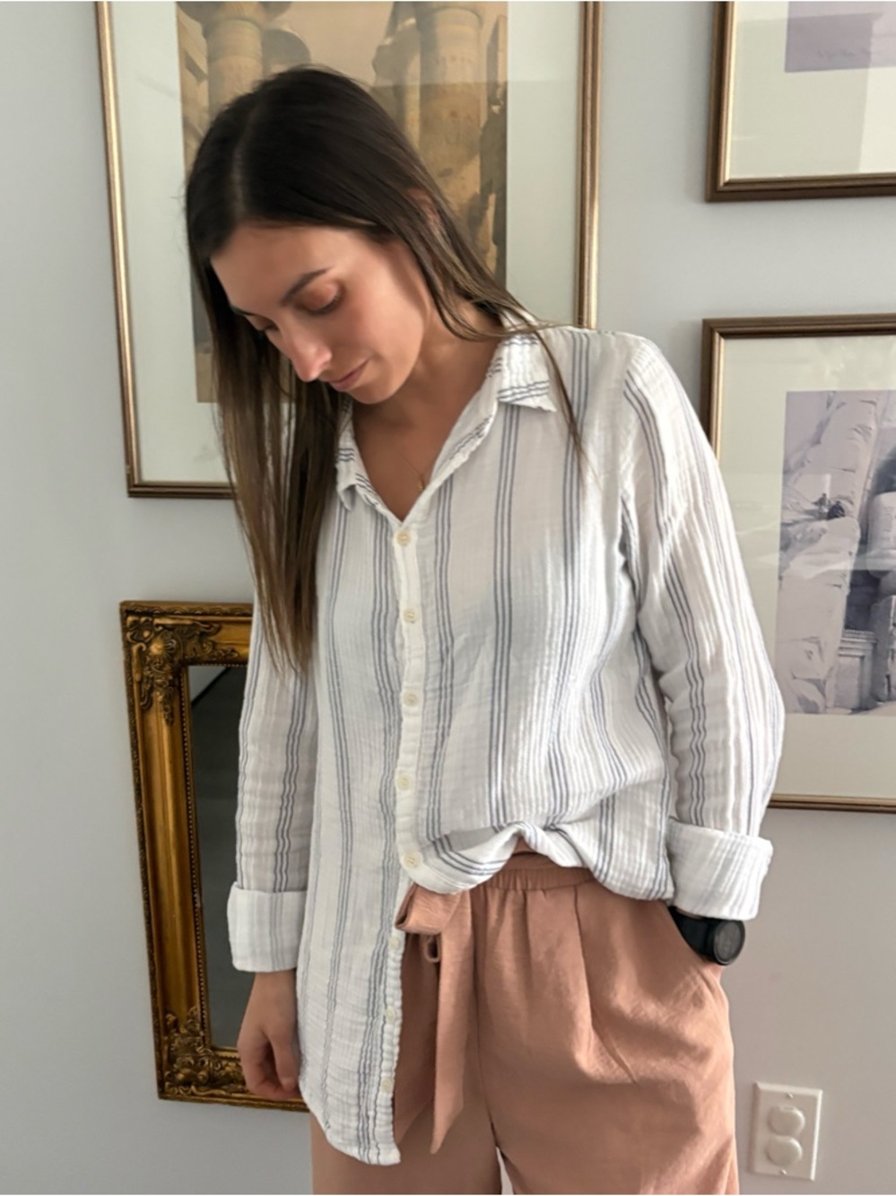 CP Shades White Striped Cotton Button Front Shirt Size S - Picture 4 of 12